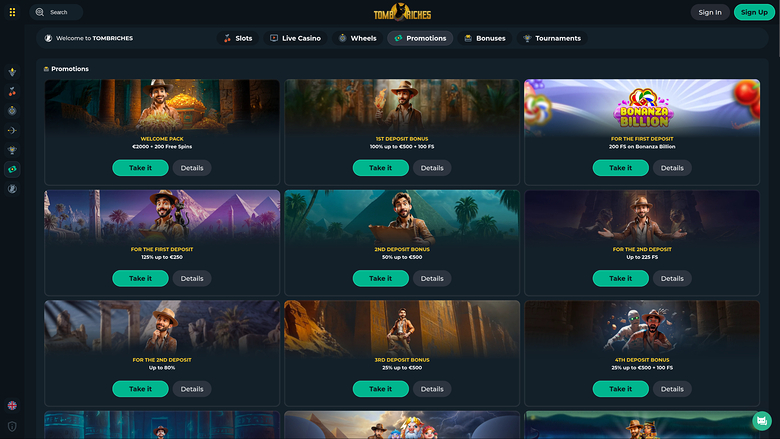 TombRiches Casino Desktop Promotions