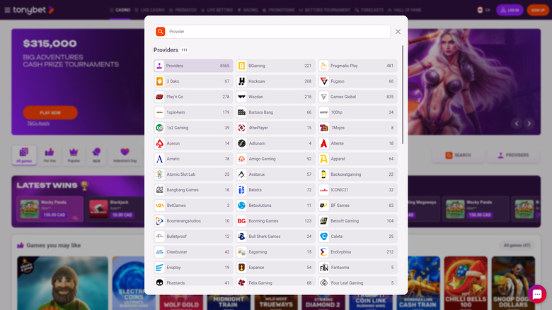 TonyBet Casino Desktop Game Developers