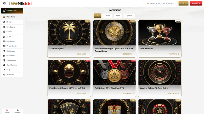 ToonieBet Casino Desktop Promotions