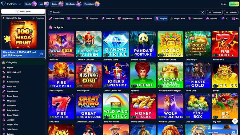 Topacio Casino Desktop Jackpot