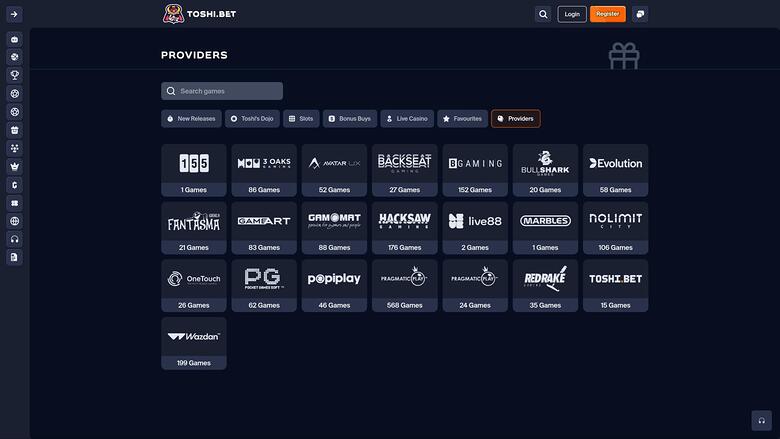 Toshi.bet Casino game developers page