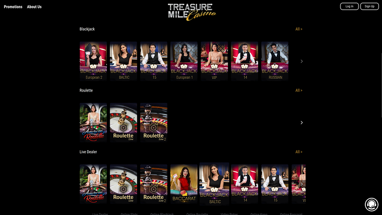 Treasure Mile Casino Desktop Live Dealer