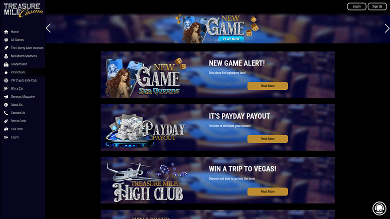 Treasure Mile Casino Desktop Promotions