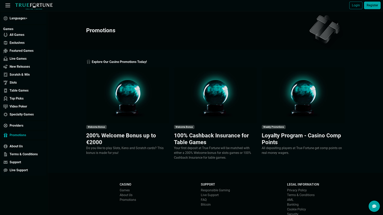 True Fortune Casino Desktop Promotions