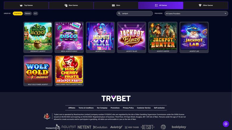 Trybet Casino Desktop Jackpot