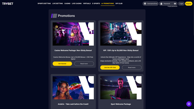 Trybet Casino Desktop Promotions