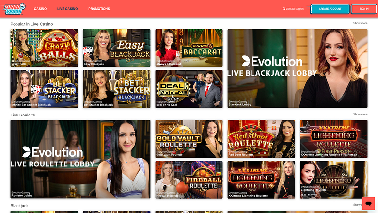 TurboVegas Casino Desktop Live Dealer