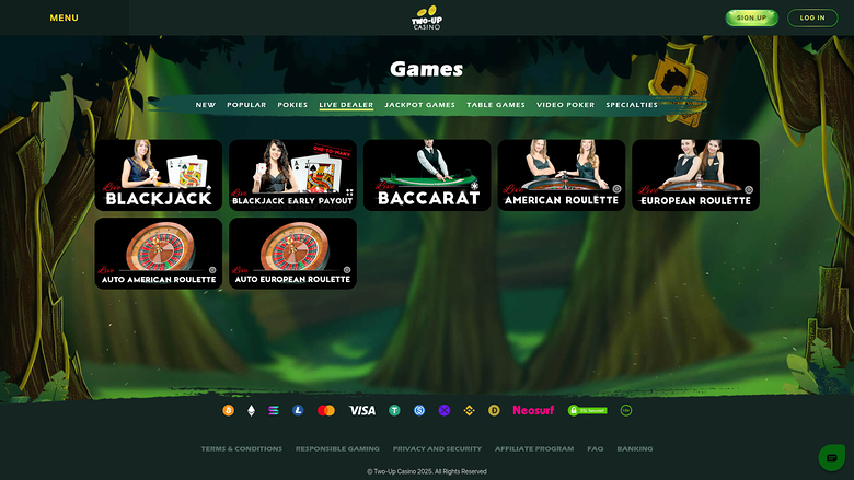 Two Up Casino Desktop Live Dealer