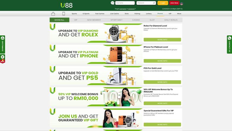 U88 Casino promotions page