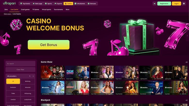 Ultrapari Casino live dealer page