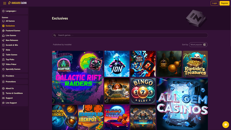 Vanguards Casino Desktop Exclusive Games