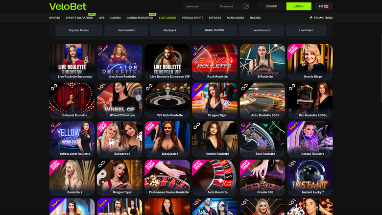 Velobet Desktop Live Dealer