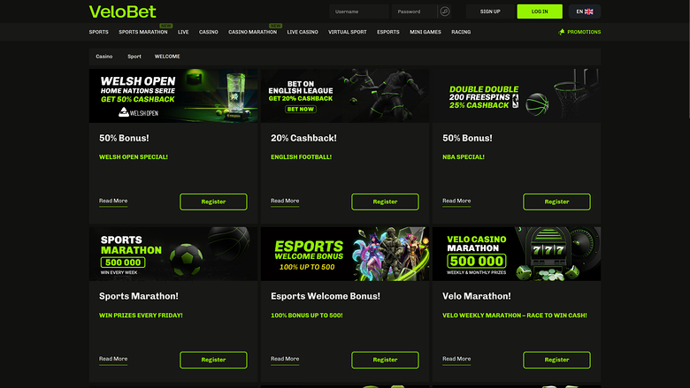 Velobet Desktop Promotions