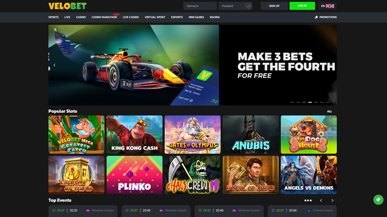 Velobet Desktop Homepage