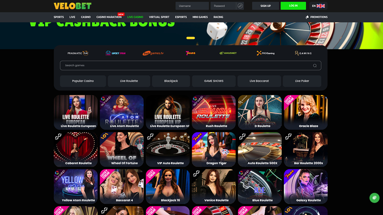 Velobet Desktop Live Dealer