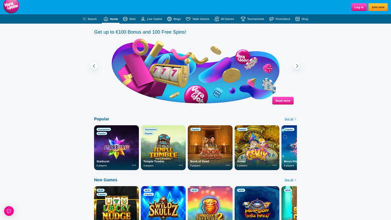Vera John Casino Desktop Homepage