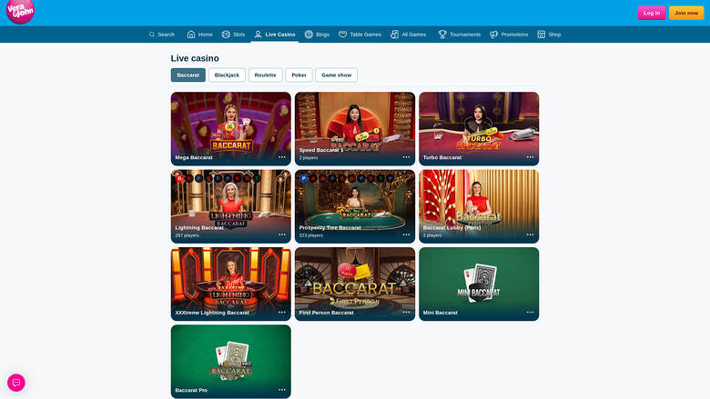 Vera John Casino Desktop Live Dealer