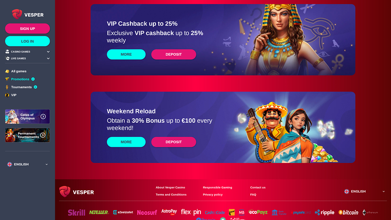 Vesper Casino Desktop Promotions