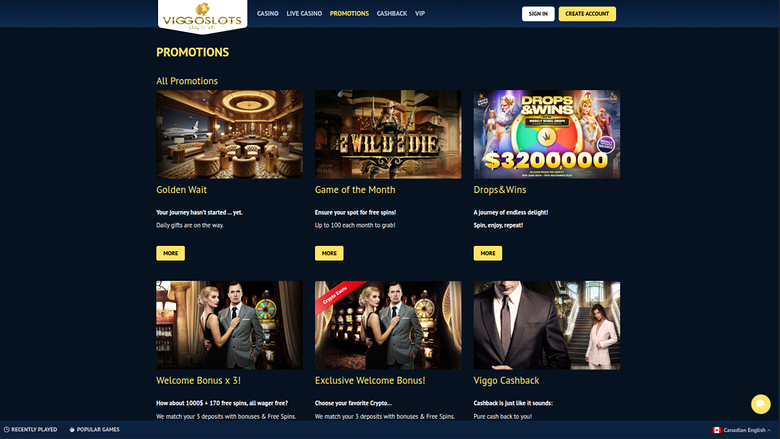Viggoslots Casino Desktop Promotions