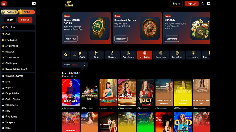 Live Dealers screenshot of VipCasino for Desktop