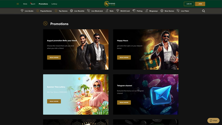 VipArabClub Casino Desktop Promotions