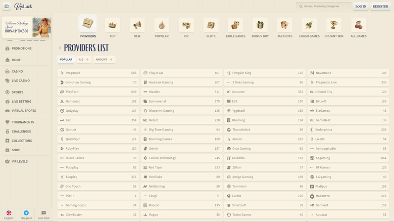 VIP Luck Casino Game Developers