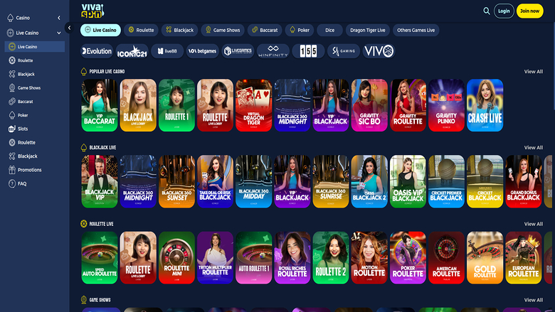 Live Dealer screenshot of Vivaspin Casino for Desktop