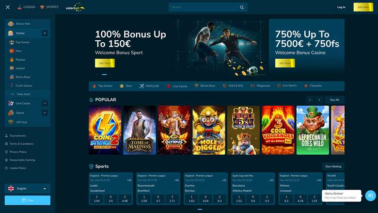 Volerbet Casino Desktop Homepage