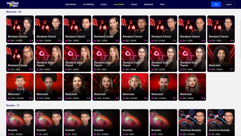 VoltageBet Casino Live Dealer