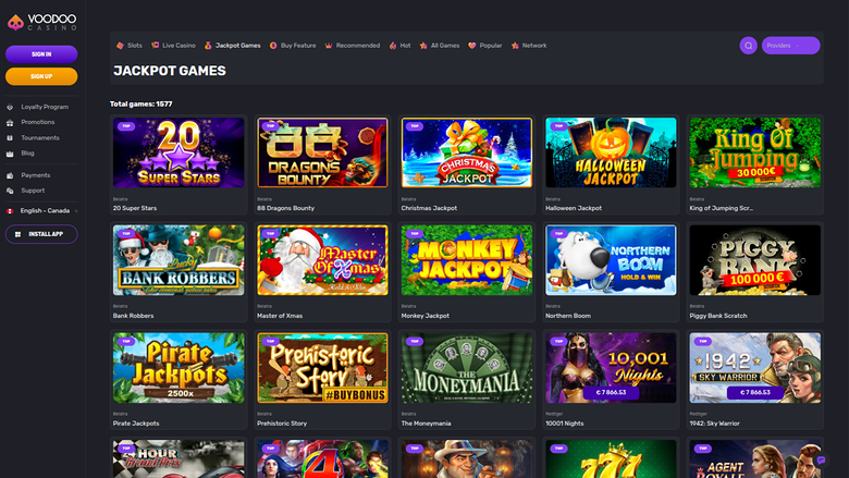 Voodoo Casino Desktop Jackpot