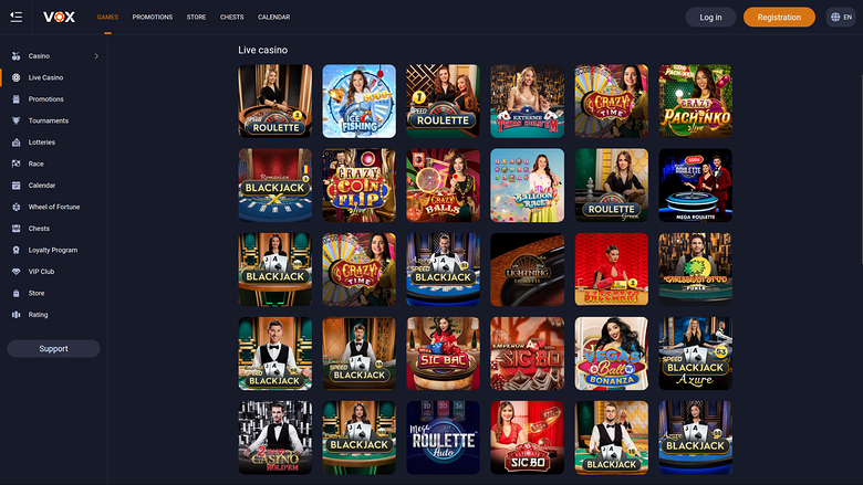 Vox Casino Desktop Live dealer