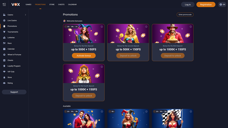 Vox Casino Desktop Promotions