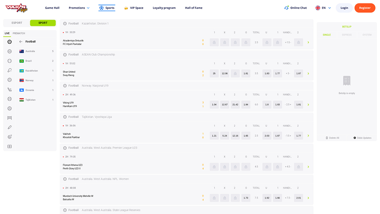 VulkanVegas Casino Desktop Sports