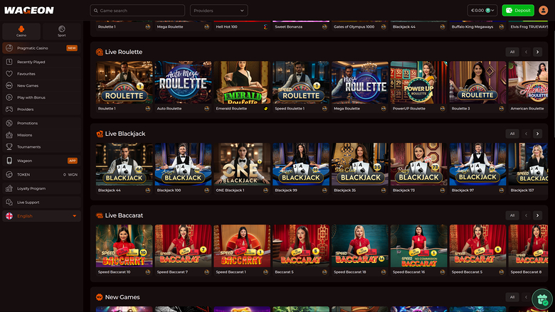Wageon Casino Desktop live dealer