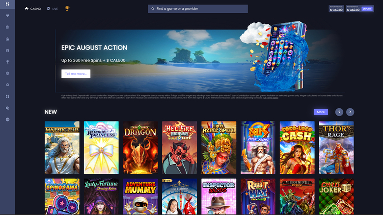 WatchMySpin Casino Desktop Homepage