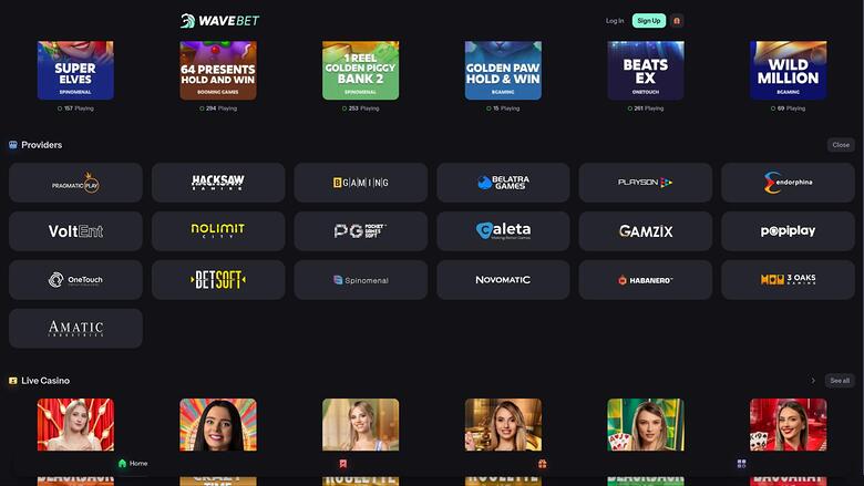WaveBet Casino game developers page