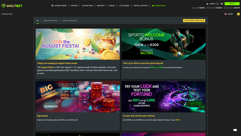 Weltbet Casino Desktop Promotions