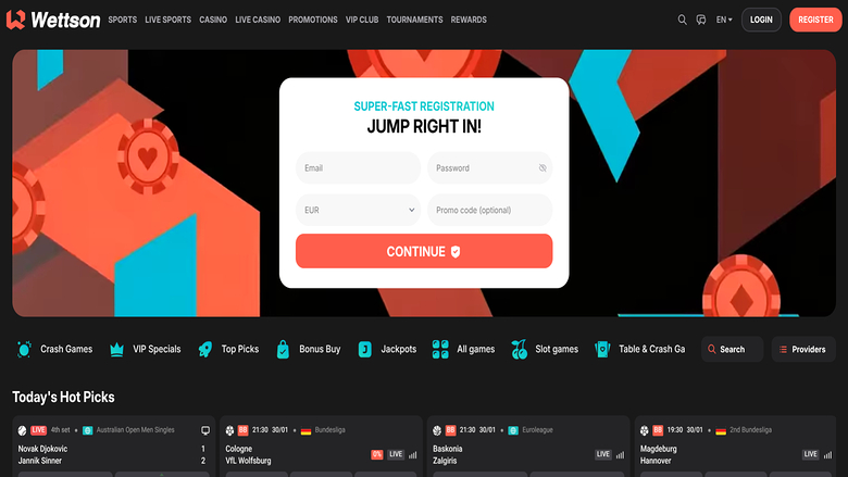 Homepage screenshot of Wettson Casino for Desktop