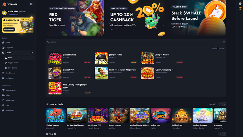 Whale Casino Desktop Jackpot