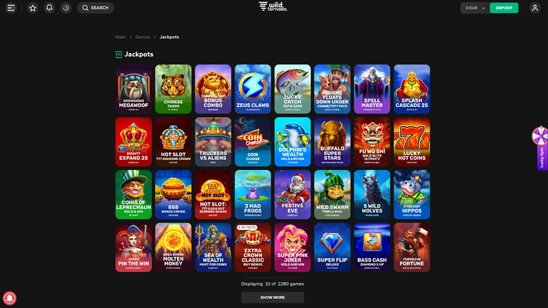 Wild Tornado Casino Desktop Jackpot