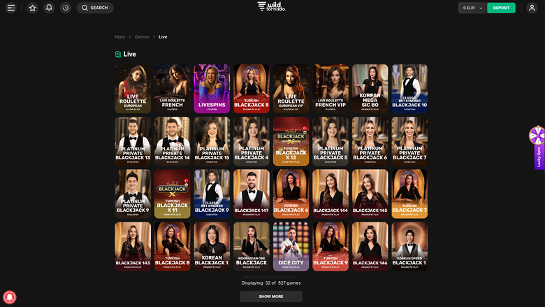 Wild Tornado Casino Desktop Live Dealer