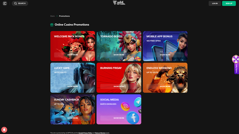 Wild Tornado Casino Desktop Promotions