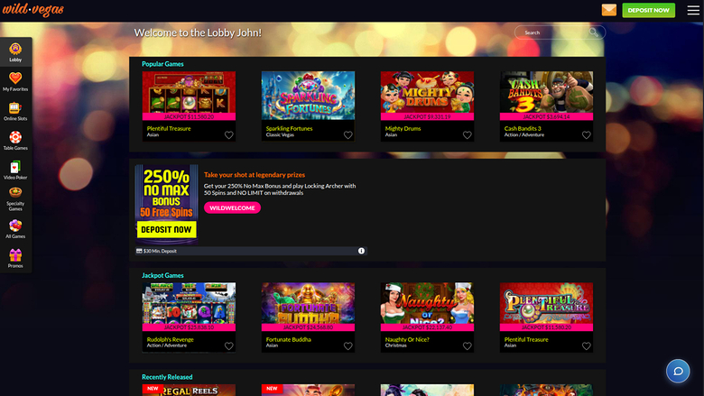Wild Vegas Casino Desktop Homepage
