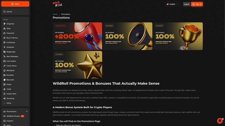 WildRoll Casino promotions page
