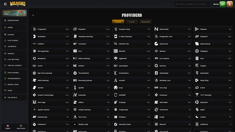 Wildsino Casino Desktop Game Developers