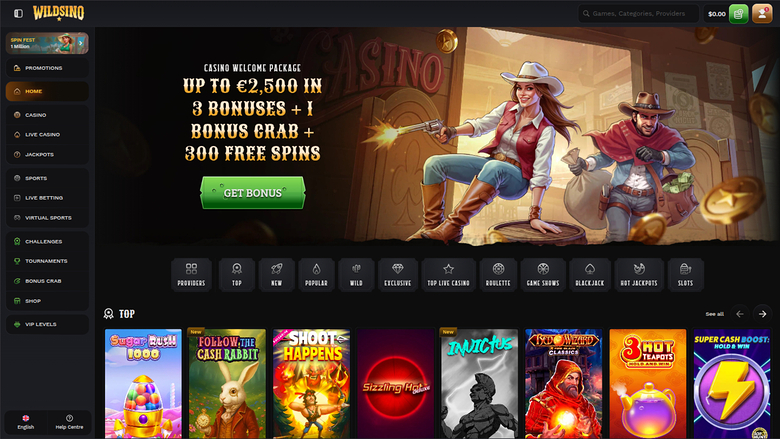 Wildsino Casino Desktop Homepage