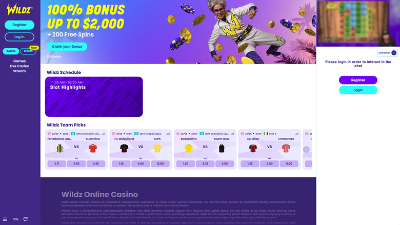 Wildz Casino Desktop Stream
