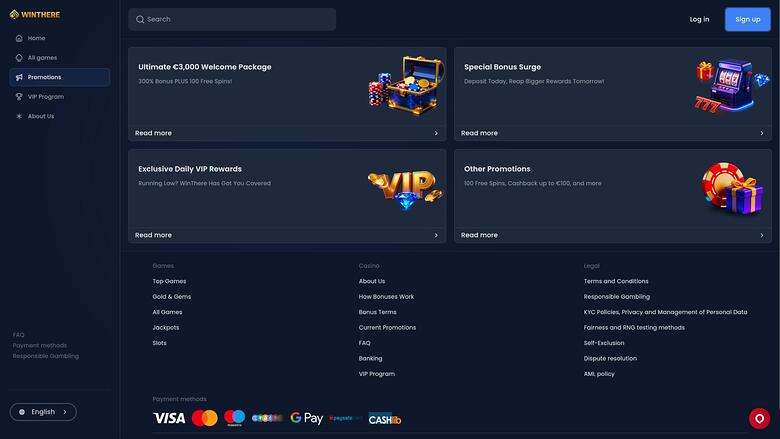 Win There Casino promotions page