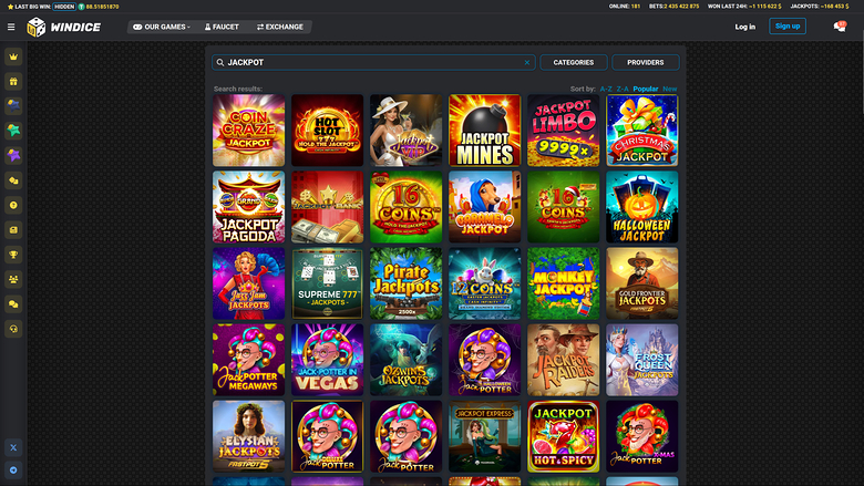WinDice Casino Desktop Jackpot