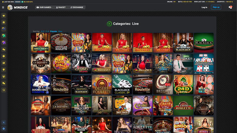 WinDice Casino Desktop Live dealer